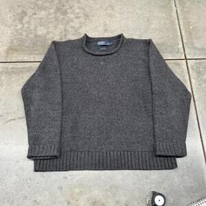 vintage polo ralph lauren dark grey heavyweight knit sweater size large